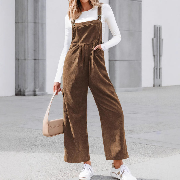 Damen Lässige Cord-Latzhose mit weitem Bein & verstellbaren Trägern – Avérine