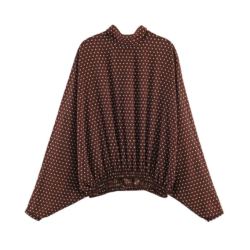 Damen Zweiteiliges Retro-Polka-Dot Set mit weitem Fledermausoberteil und plissiertem Midirock Echo Archiv