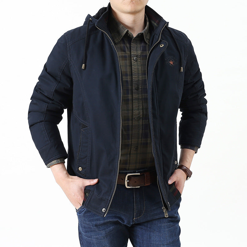 Herren Kapuzen-Canvasjacke im Field-Stil mit Reißverschluss, Utility-Taschen und gesteppter Innenlage – Taviero