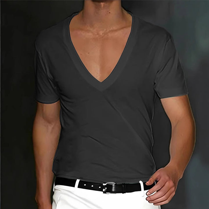Herren V-Ausschnitt T-Shirt mit figurschmeichelndem Schnitt und hochwertigen Stoffen Echoarchiv
