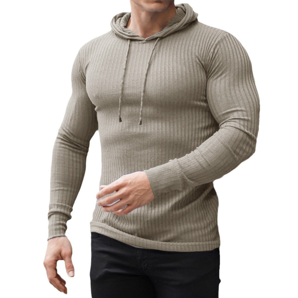 Herren eng anliegendes Rippstrick-Kapuzenlongsleeve mit Slim-Fit und Elastikanteil – Cavarno