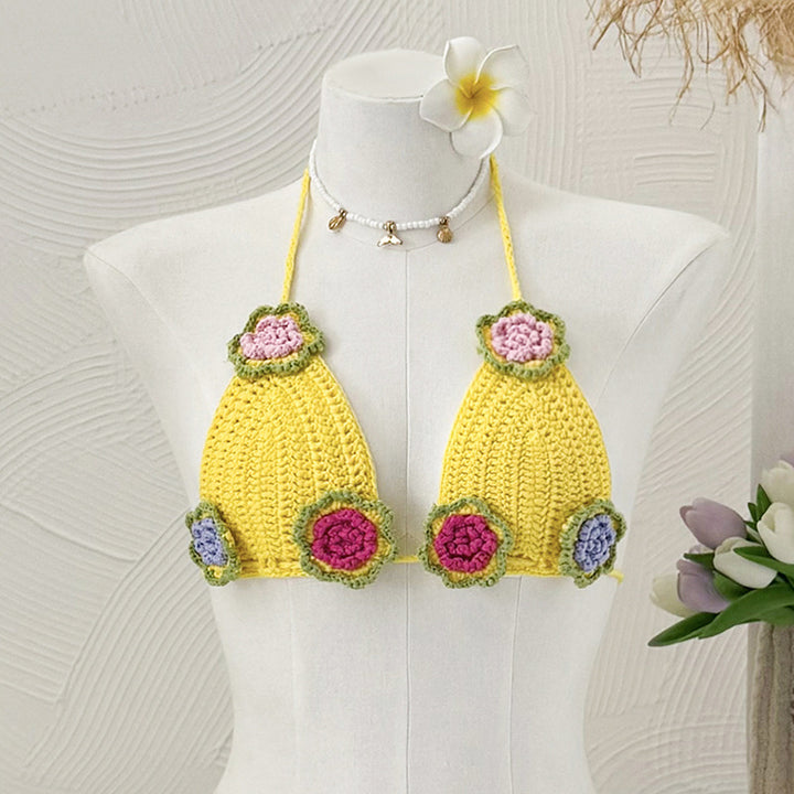 Damen Häkel-Bikini-Oberteil mit floralen Akzenten und verstellbaren Trägern Echo Archiv