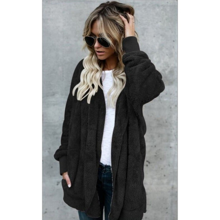 Damen Oversize Teddy‑Fleece‑Mantel mit offener Front, Eingrifftaschen und Rippbündchen – Montévia