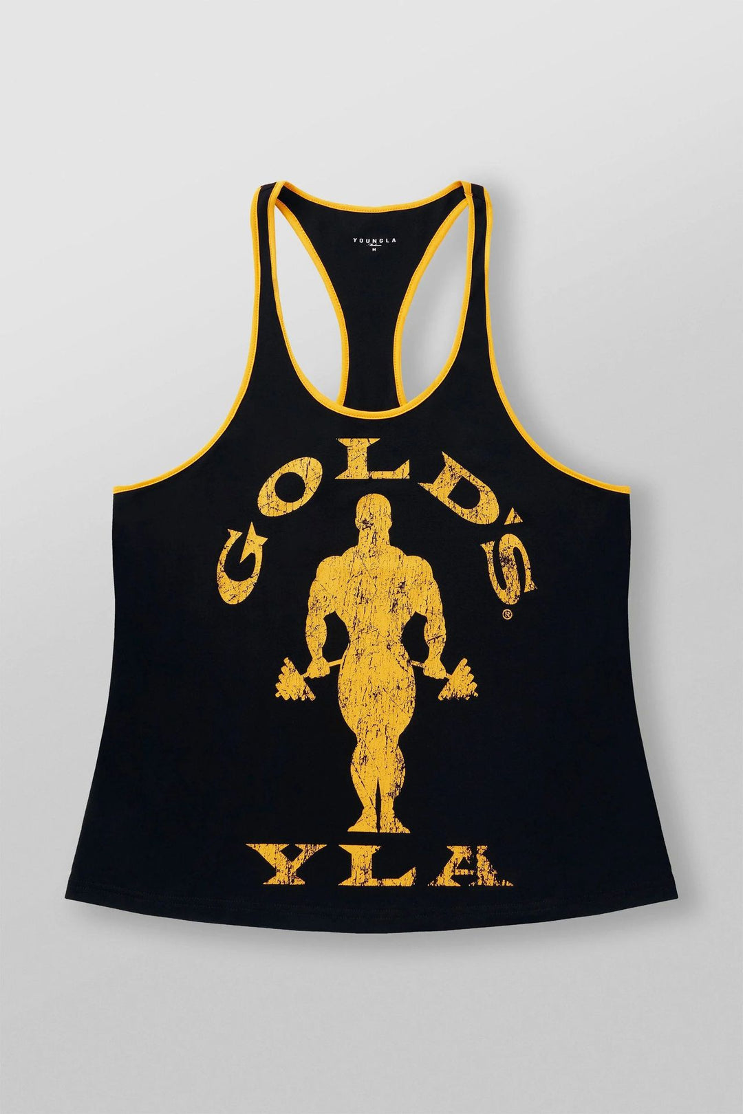 Herren nan athletisches Stringer Tanktop rückenfreier Schnitt mit Kontrastpaspel und Kraftsportmotiv Echo Archiv