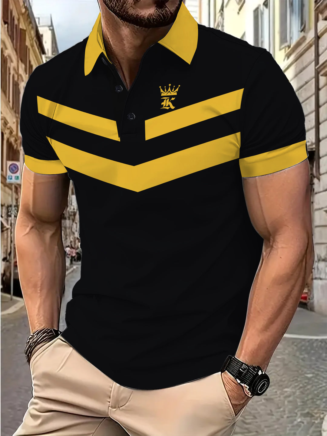 Herren Poloshirt mit dynamischem V-Ausschnitt und stylishem Farbblockdesign Echoarchiv