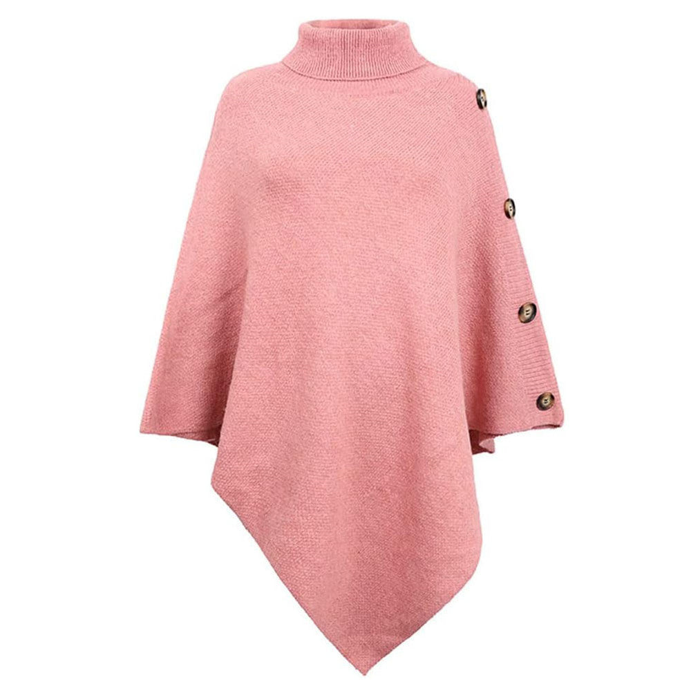 Damen nan asymmetrischer Strickponcho mit Rollkragen und dekorativer Knopfleiste Echo Archiv