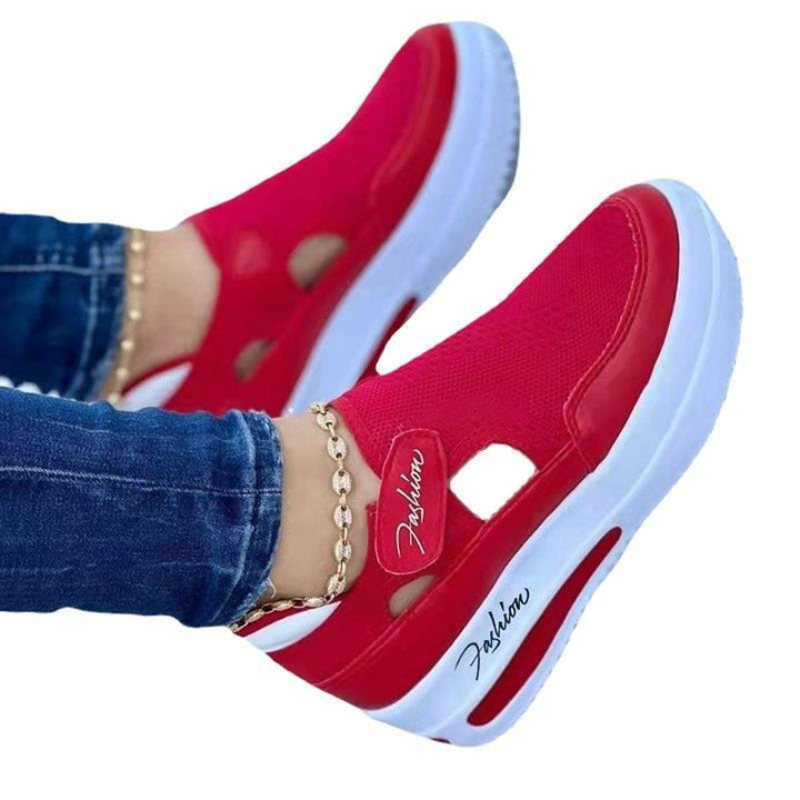 Damen Keilabsatz-Sneaker mit Strick-Obermaterial, Cut-Outs und Klettverschluss Echoarchiv