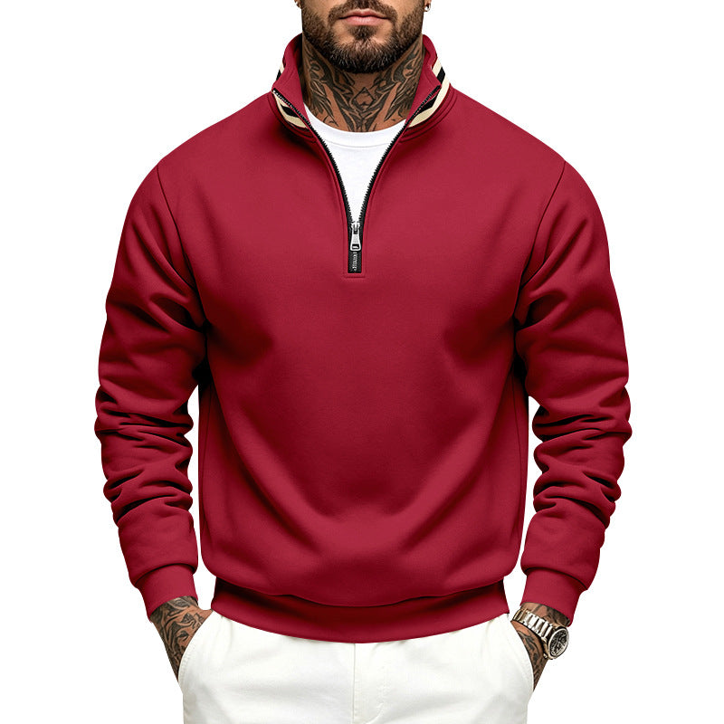 Herren Sweatpullover mit halbem Reißverschluss und gestreiftem Stehkragen Echoarchiv