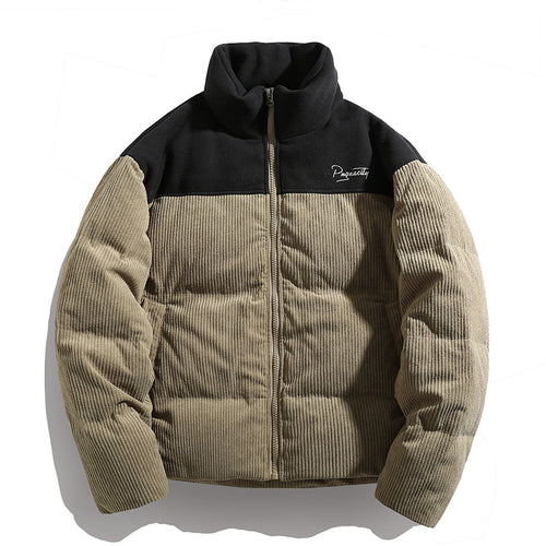 Unisex Kord-Steppjacke mit hoher Kragenlinie, gesteppter Wattierung und kontrastierender Schulterpasse Echo Archiv