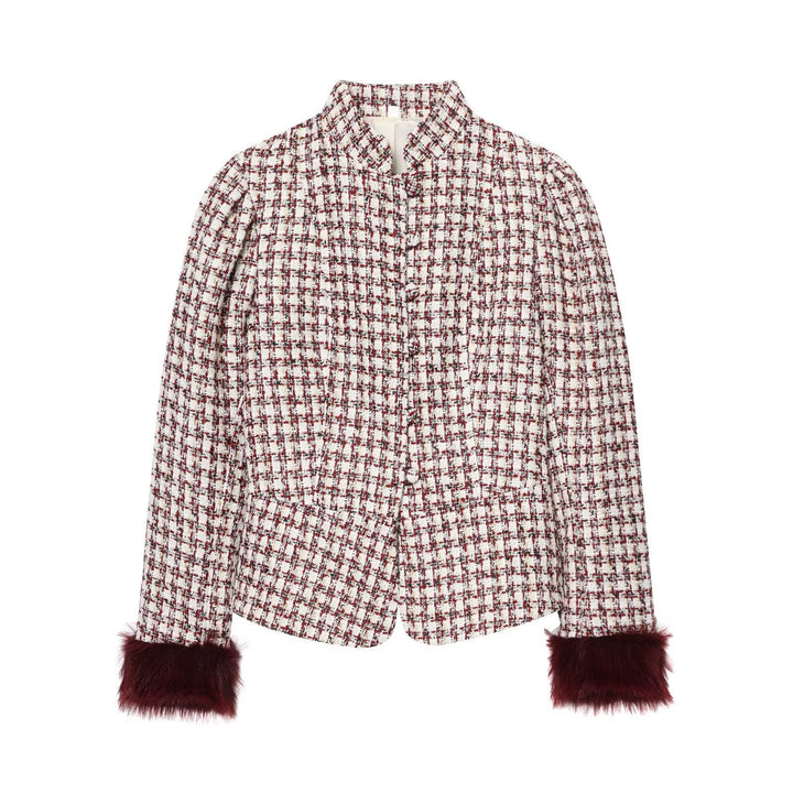 Damen Kurzjacke aus Bouclé-Tweed mit Stehkragen und Kunstfellbündchen Echo Archiv