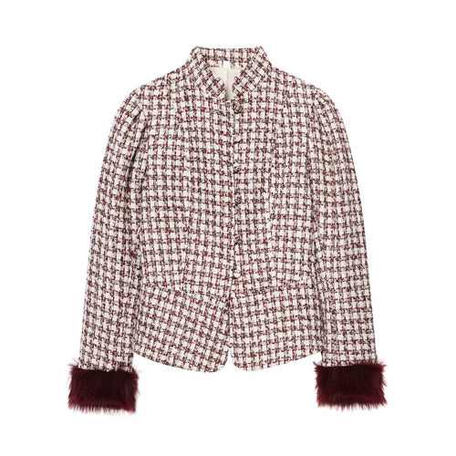 Damen Kurzjacke aus Bouclé-Tweed mit Stehkragen und Kunstfellbündchen Echo Archiv