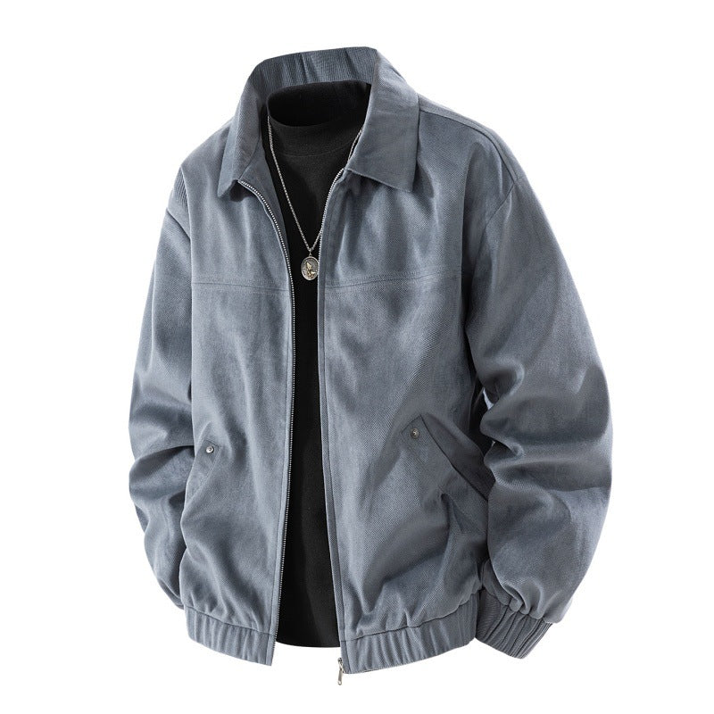 Leichte Harrington-Jacke für Herren im Wildleder-Look mit Hemdkragen, durchgehendem Reißverschluss und elastischem Saum – Taviero