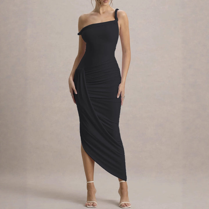 Damen elegantes asymmetrisches Maxikleid mit Raffungen Echo Archiv