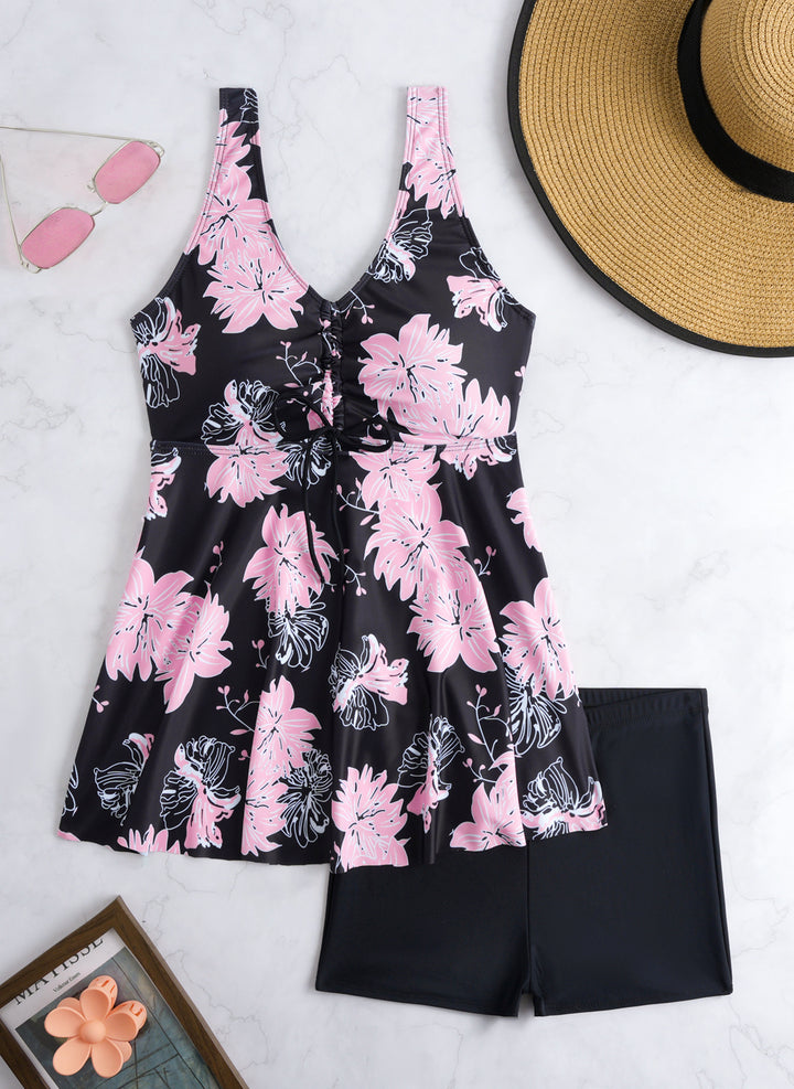 Damen Tankini mit floralem Wickeldesign und bequemen Shorts Echo Archiv