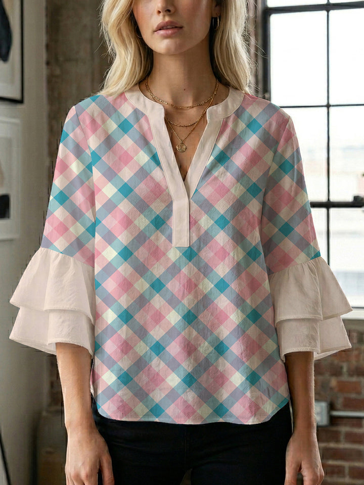 Damen Bluse mit voluminösen Flügelärmel und intensivem Blattmuster Echo Archiv