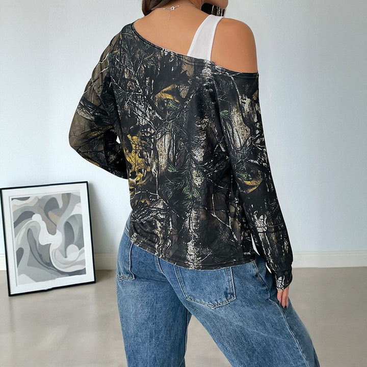 Damen Asymmetrisches Crop-Oberteil mit einzigartigem Baum-Muster Echo Archiv