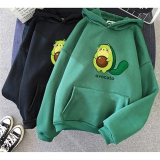 Damen Oversize-Fleecehoodie mit weichem Innenfutter, Kängurutasche und Avocato-Cartoonmotiv – Auréline