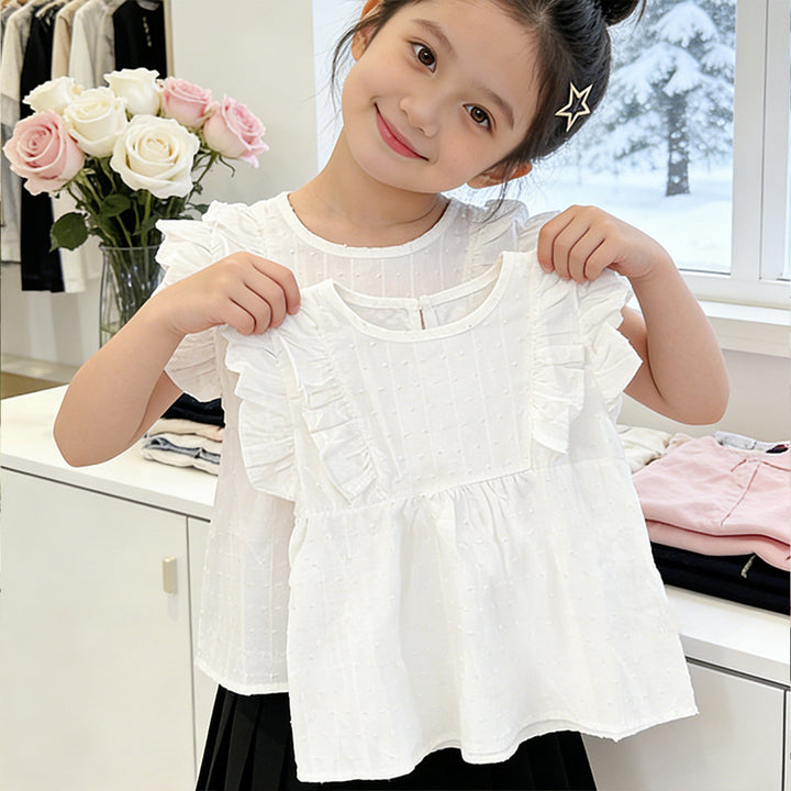 Mädchen modische Bluse mit Rüschen und Pünktchenmuster Echo Archiv
