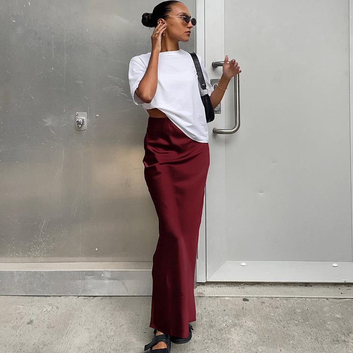 Damen Langes Satin-Rock mit hohem Schlitz Echo Archiv