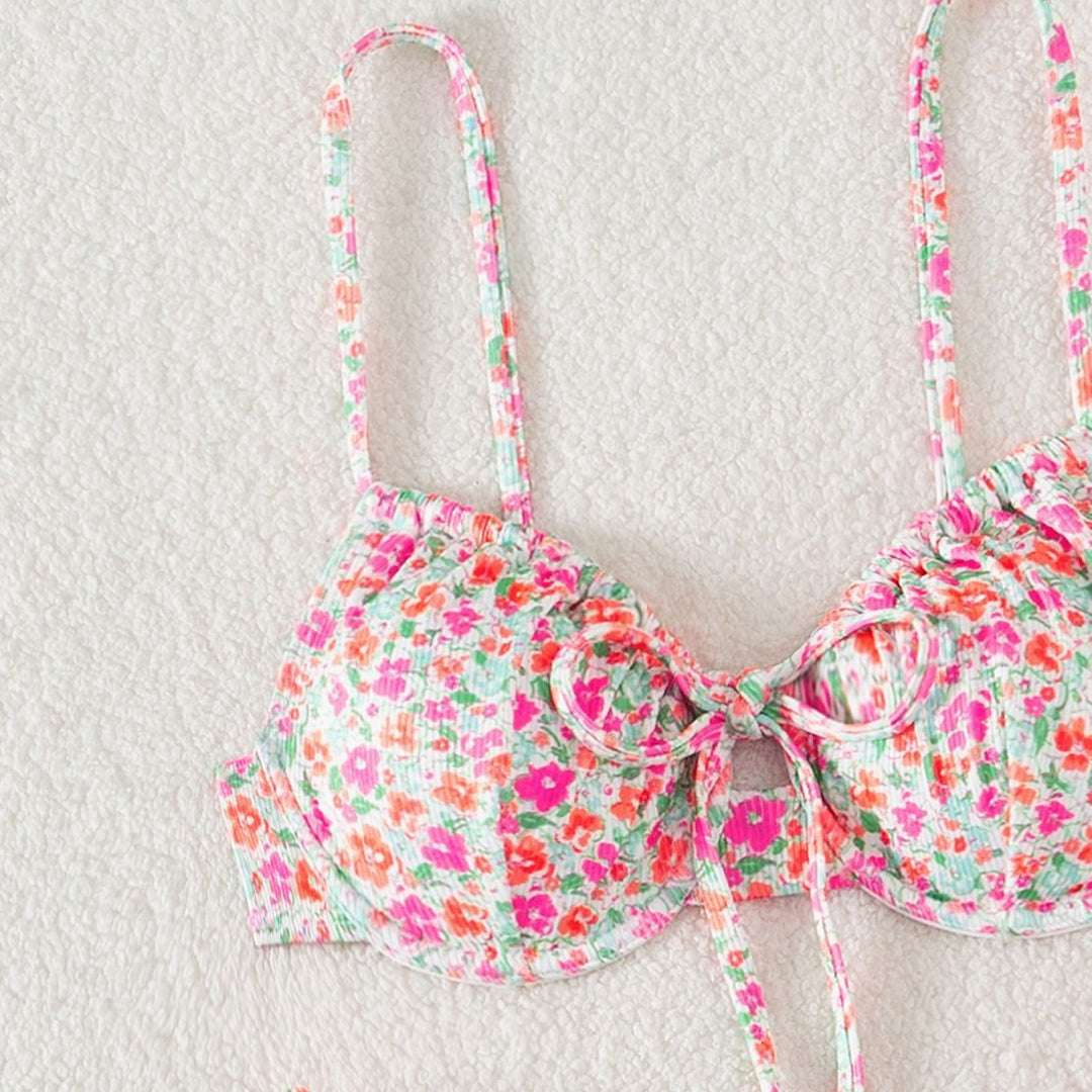 Damen Triangel-Bikini mit verstellbaren Trägern und floralem Motiv Echo Archiv