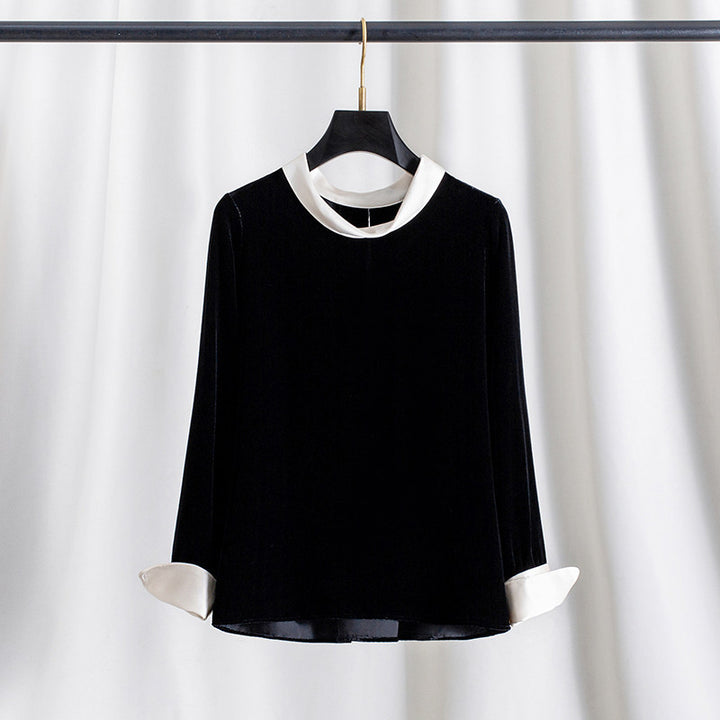 Damen Elegante Samtbluse mit Seidenkragen Echoarchiv