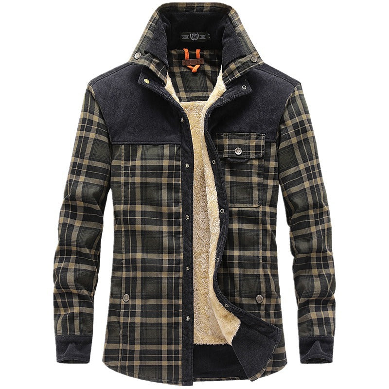 Herren Karierte Thermo-Hemdjacke mit Sherpa‑Futter und Cord‑Schulterbesatz – Taviero