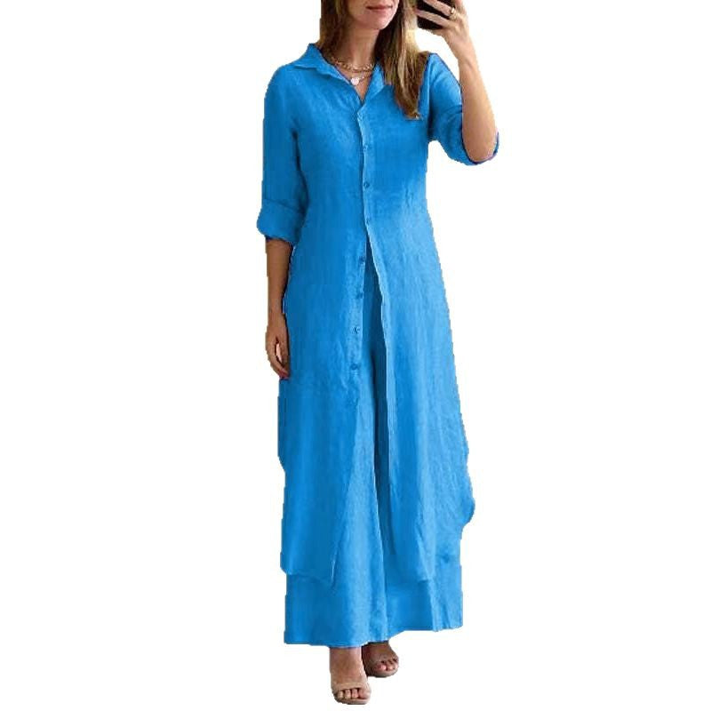 Damen nan langes Leinen-Hemdblusenkleid mit durchgehender Knopfleiste, Hemdkragen und dezentem A-Linien-Schnitt Echo Archiv