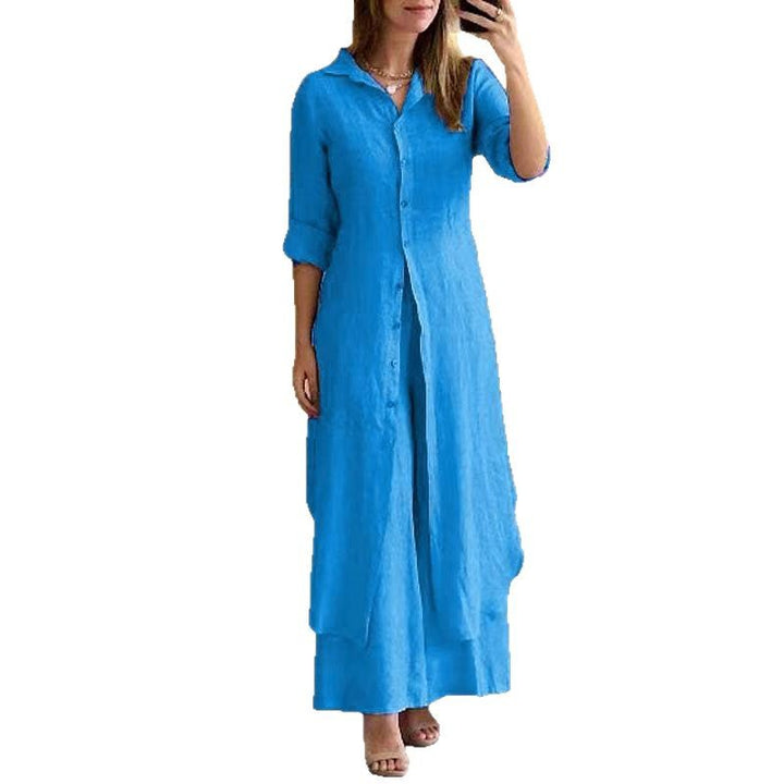 Damen nan langes Leinen-Hemdblusenkleid mit durchgehender Knopfleiste, Hemdkragen und dezentem A-Linien-Schnitt Echo Archiv