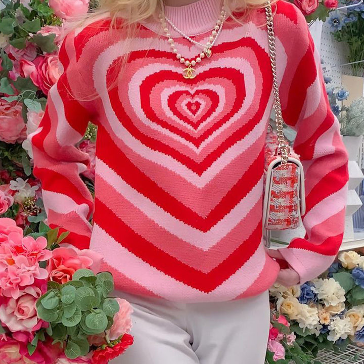 Damen nan oversized Strickpullover mit Herz-Intarsie und Chevron-Muster Echo Archiv