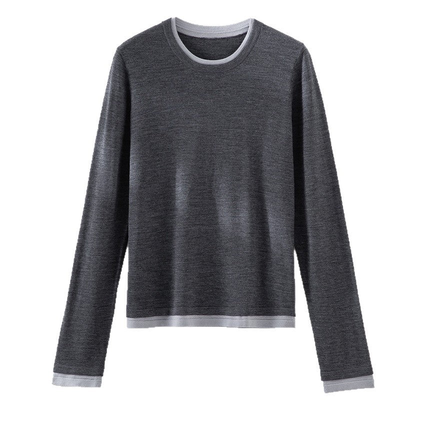 Damen Leichter Feinstrick-Langarmpullover mit Kontrastbündchen und Rundhalsausschnitt Echoarchiv