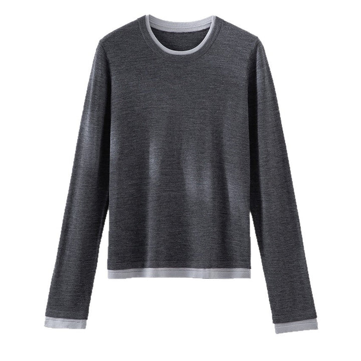 Damen Leichter Feinstrick-Langarmpullover mit Kontrastbündchen und Rundhalsausschnitt Echoarchiv