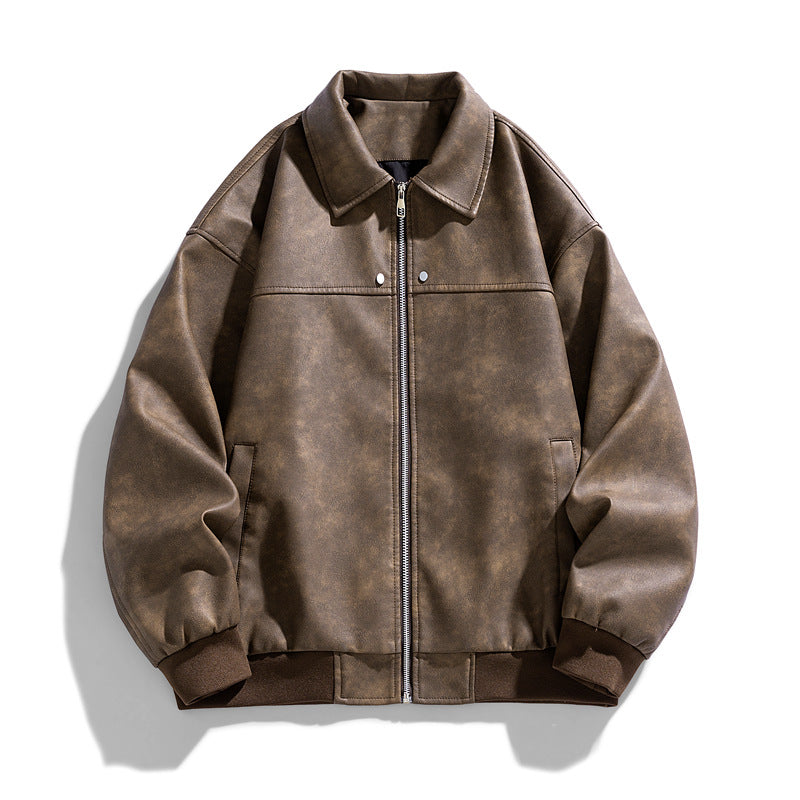 Men's suede-effect collared full-zip bomber jacket with ribbed hem – Brevano