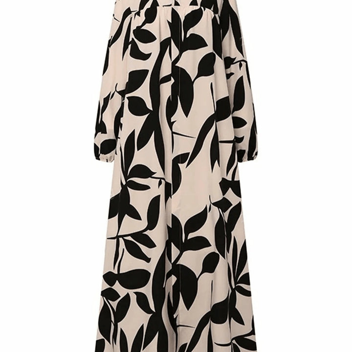 Damen Maxikleid mit lockerem A-Linien-Schnitt, weitem Fall und auffälligem Blattprint – Valéora