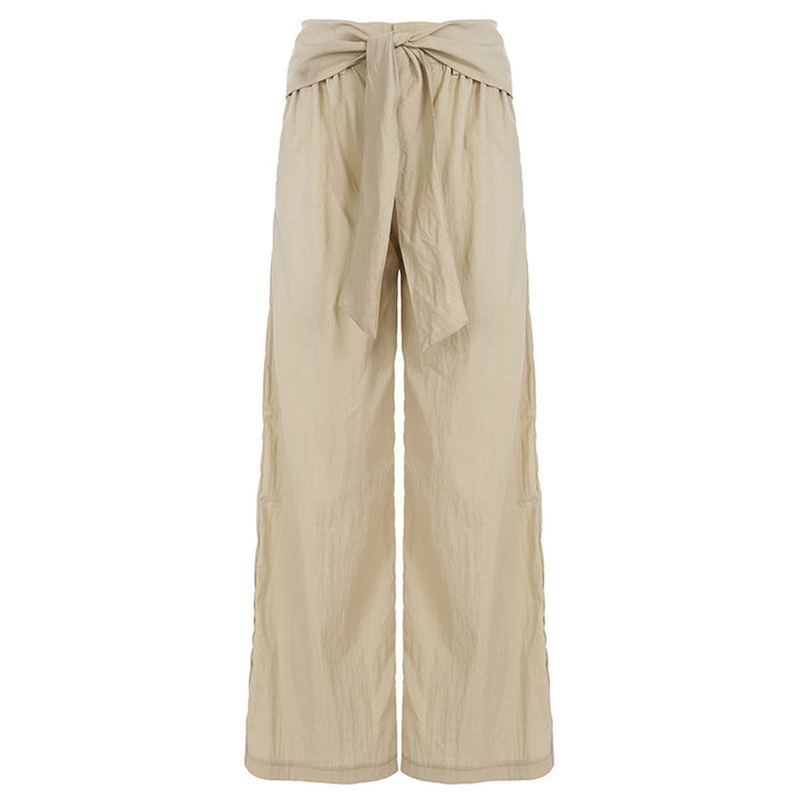 Damen nan Highwaist Leinenhose mit weitem Bein und dekorativem Bindegürtel Echo Archiv
