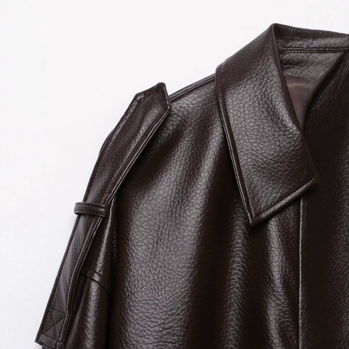 Damen Oversized Kunstleder-Bomberjacke mit Epauletten, elastischem Saum und Eingrifftaschen Echo Archiv