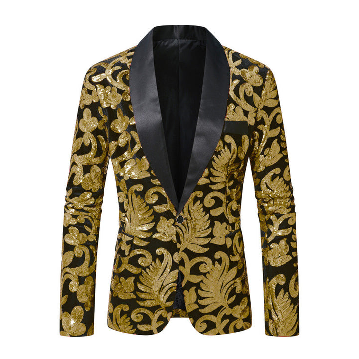 Herren Glamouröser Paillettenblazer mit filigranem floralem Design Echoarchiv