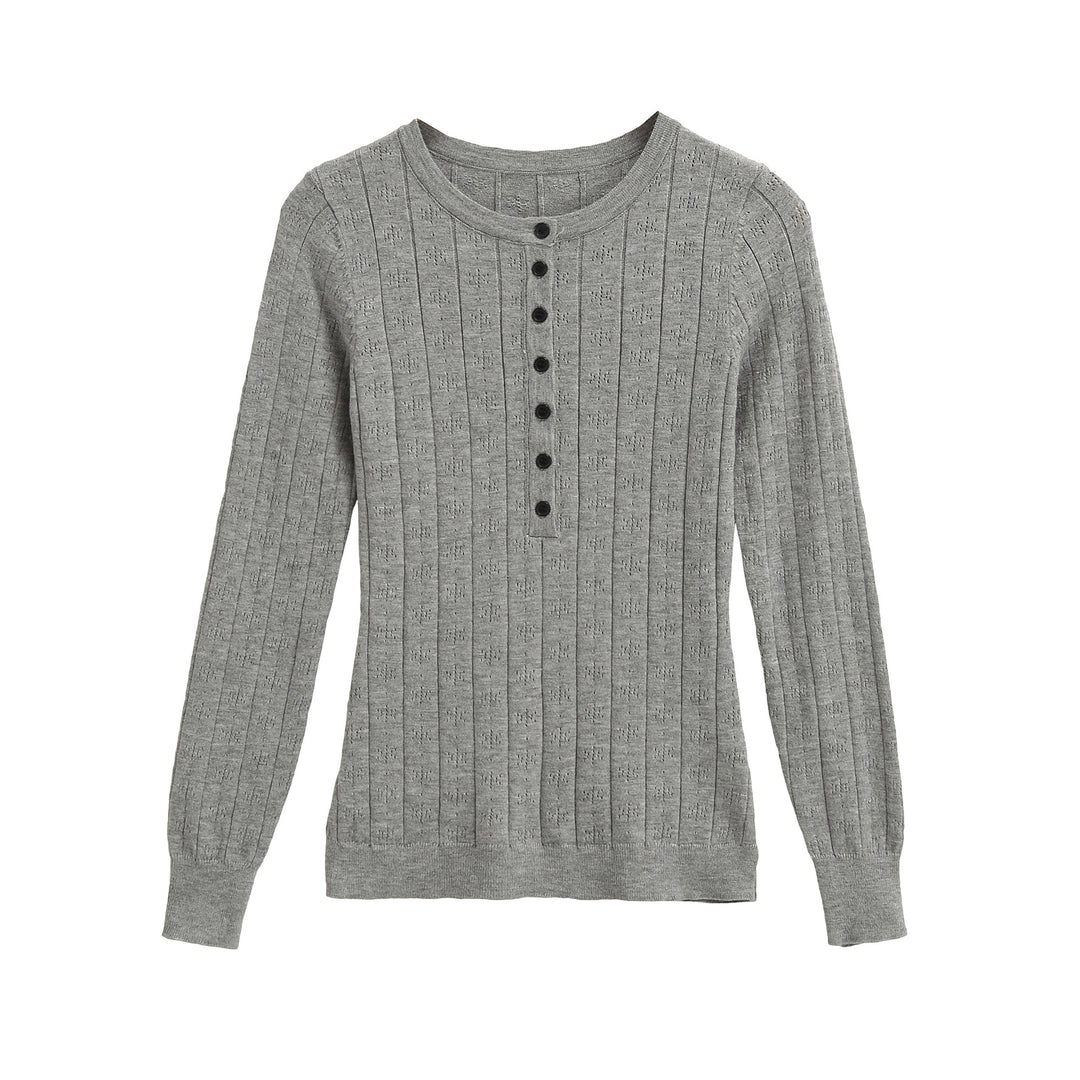 Damen Feinstrick-Longsleeve mit Knopfleiste und Strukturstrick Echoarchiv