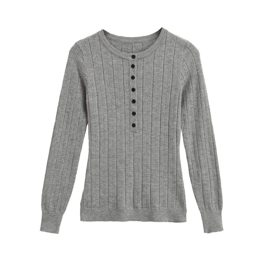 Damen Feinstrick-Longsleeve mit Knopfleiste und Strukturstrick Echoarchiv