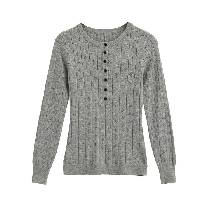 Damen Feinstrick-Longsleeve mit Knopfleiste und Strukturstrick Echoarchiv