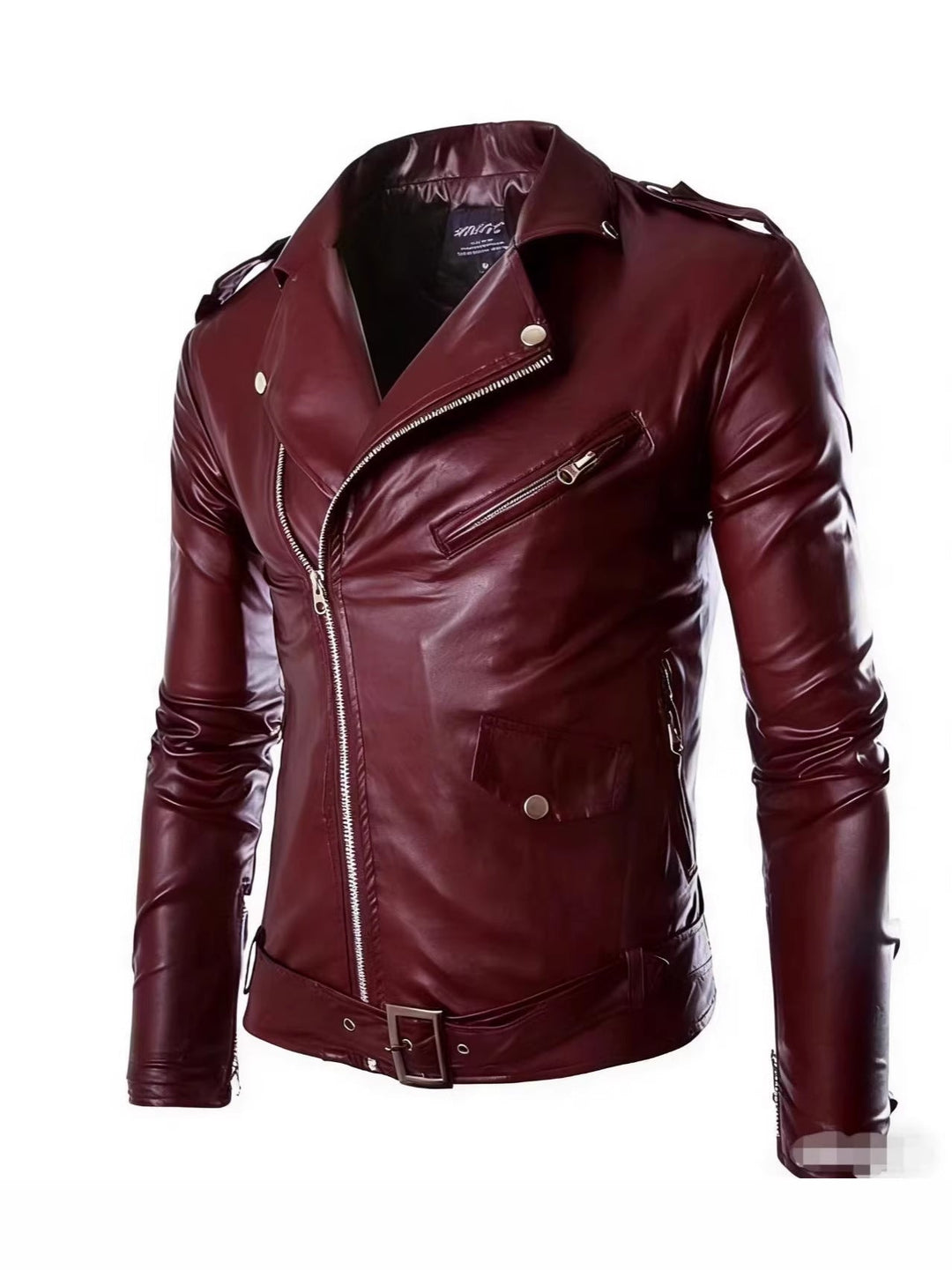 Echoarchiv | Herren Echtes Leder Bikerjacke mit Asymmetrischem Reißverschluss