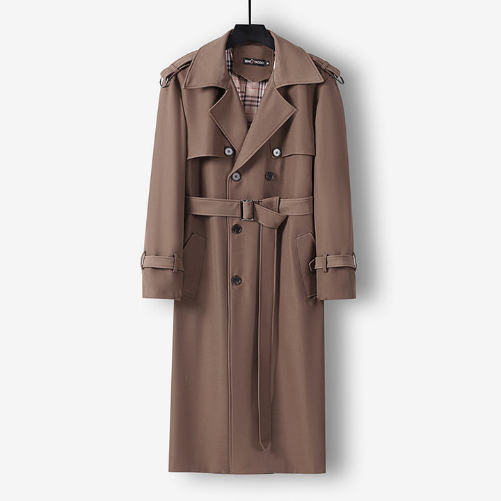 Damen Eleganter lang geschnittener Wollmix-Trenchcoat mit doppelreihiger Knopfleiste und Bindegürtel Echoarchiv