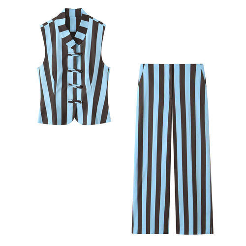 Damen Weite High‑Waist Palazzohose mit vertikaler Streifenoptik und geradem Bein Echo Archiv