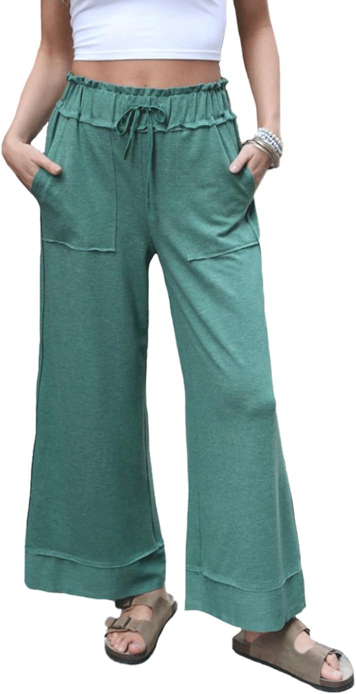 Damen Modische Palazzo-Hose mit elastischem Bund und praktischen Taschen Echo Archiv