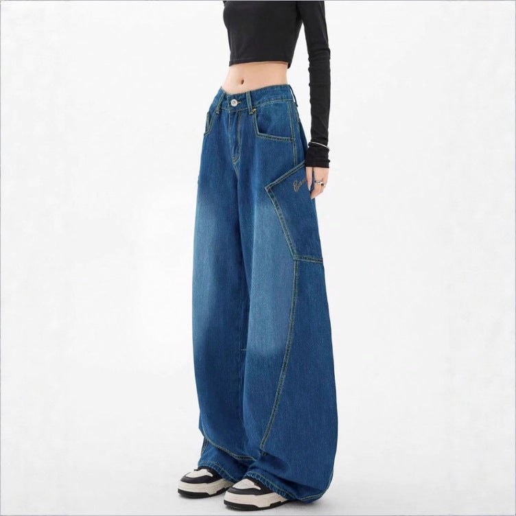 Damen Weite High-Waist Balloon-Jeans mit Utility-Taschen und kontrastierenden Nähten Echo Archiv
