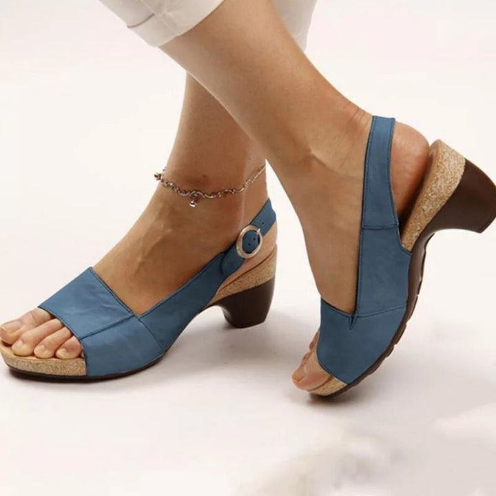 Damen nan Sandalette mit elastischem Fersenriemen ergonomischem Kork-Komfortfußbett und niedrigem geschwungenem Absatz Echo Archiv