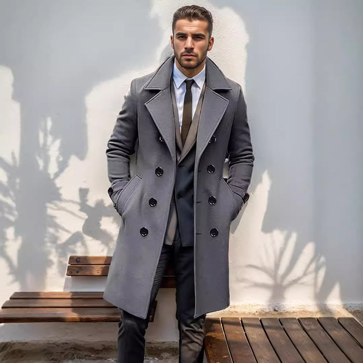 Herren doppelreihiger Wollmantel mit klassischem Schnitt und eleganten Details Echoarchiv