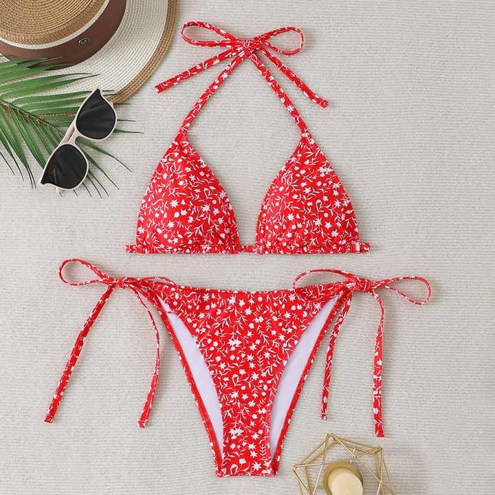 Damen Triangel-Bikini mit verstellbaren Bindebändern und floralen Details Echo Archiv