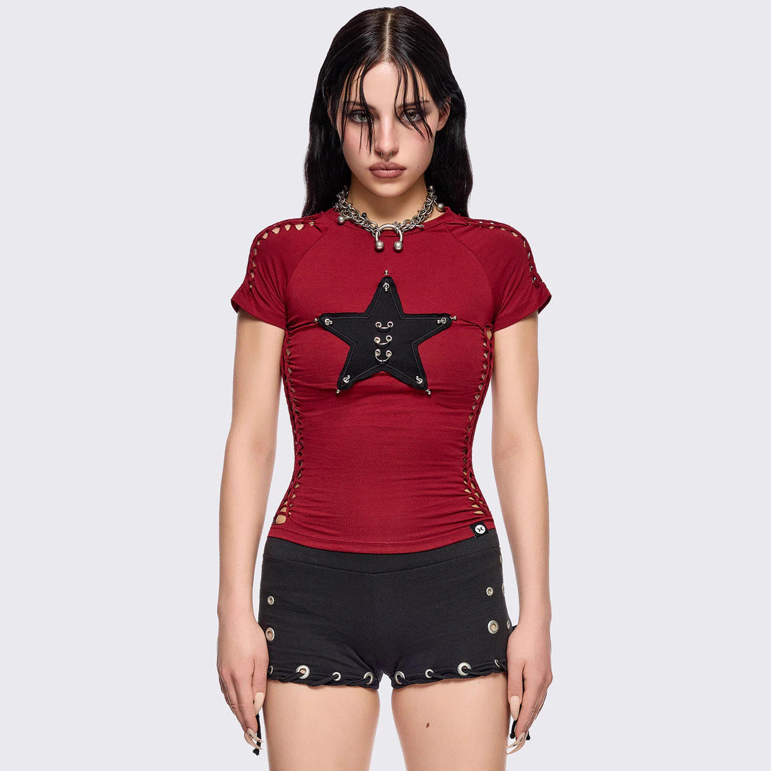 Damen figurbetontes T-Shirt mit Stern-Design Echo Archiv