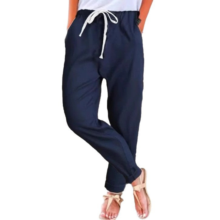 Damen nan lässige Relaxhose mit elastischem Bund, Kordelzug, Eingrifftaschen und umgeschlagenem Saum Echo Archiv