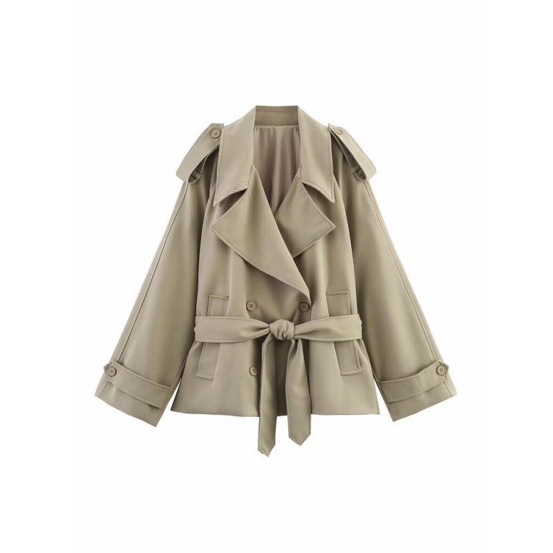 Damen Kurzer Trenchcoat mit Bindegürtel und Cape-Ärmeln Echoarchiv